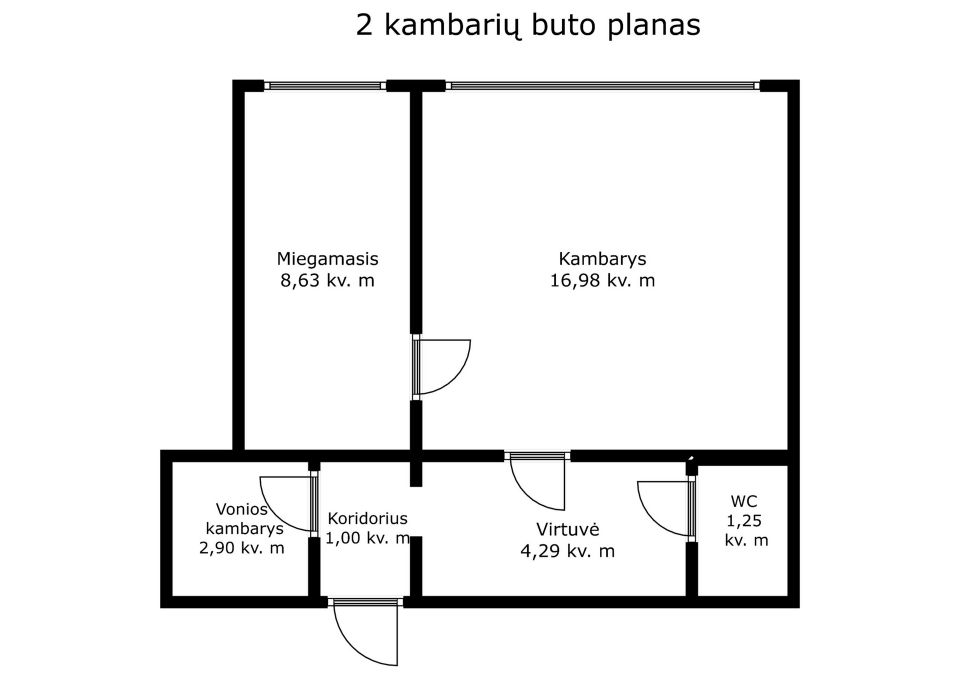 Netoli Šiaulių centro parduodamas 2 kambarių butas Vytauto g. 265, Šiauliai